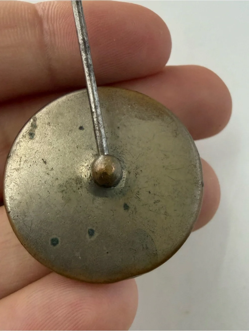 Antique Vintage Large Round Mother of Pearl Stick Pin Hat Lapel Pin